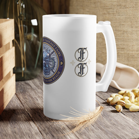 2026 Mesa County Fantasy Faire Frosted Glass Beer Mug — Compass Crest Beer Stein