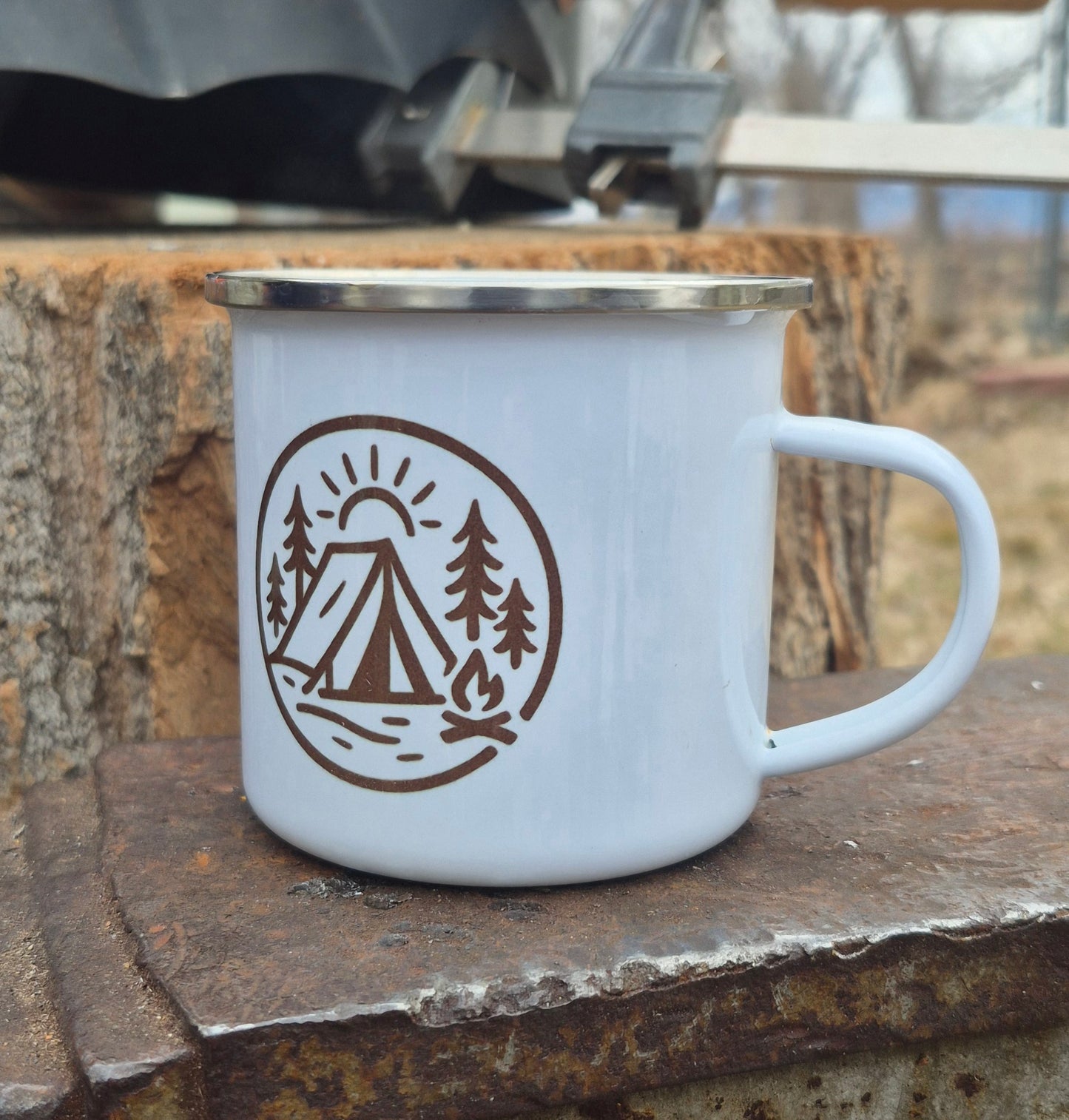 Sweet River Enamel Camping Mug – 12oz Durable Stainless Steel with Tree & Bird Nature Design – Perfect for Camping, Hiking, Outdoor Enthusiasts & Gifts