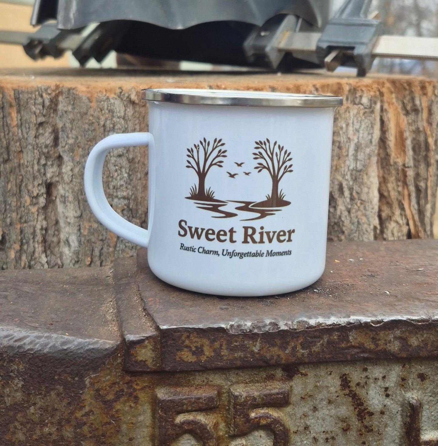 Sweet River Enamel Camping Mug – 12oz Durable Stainless Steel with Tree & Bird Nature Design – Perfect for Camping, Hiking, Outdoor Enthusiasts & Gifts
