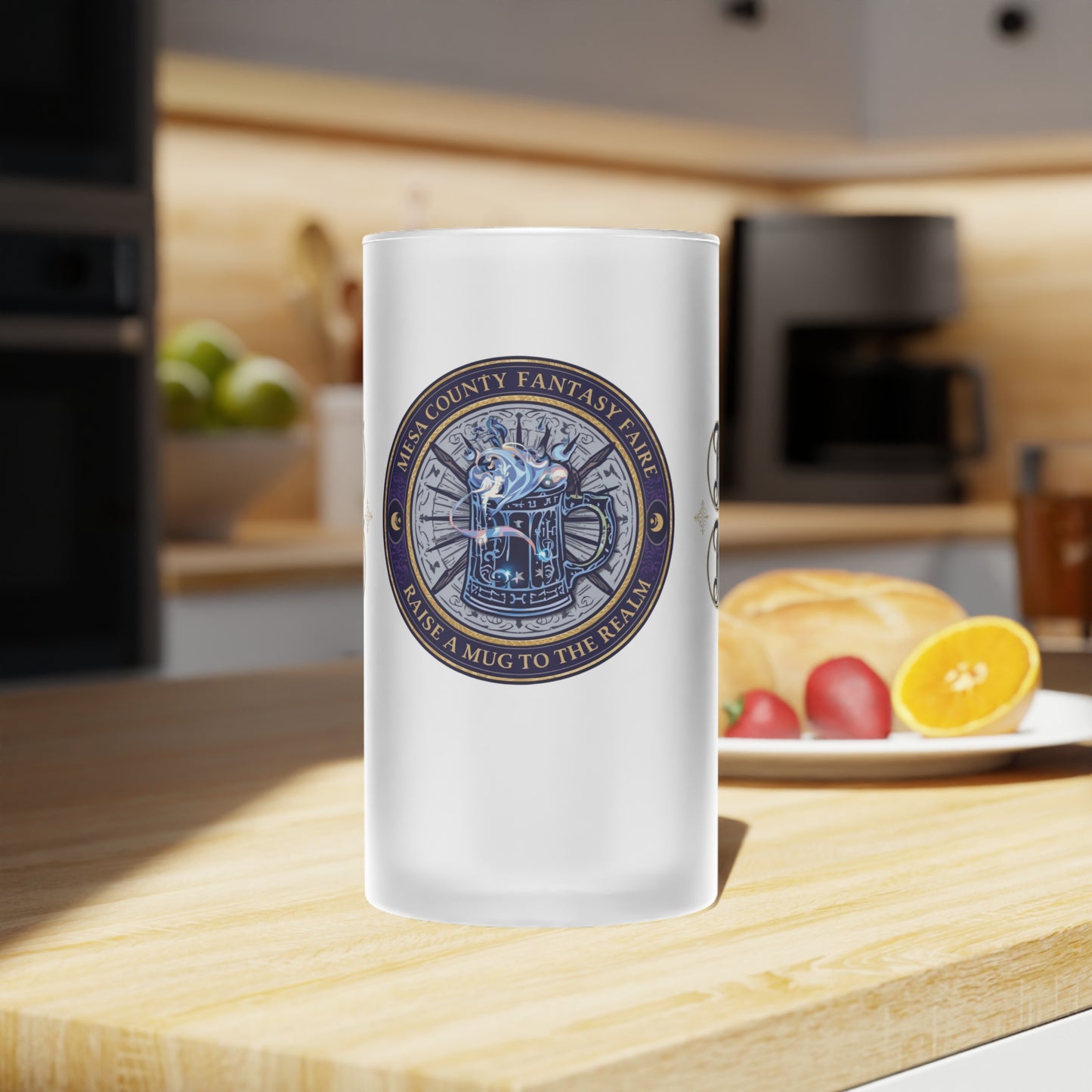 2026 Mesa County Fantasy Faire Frosted Glass Beer Mug — Compass Crest Beer Stein